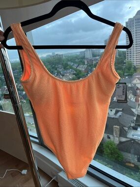 Simons Peach Textured Scoop-Neck Swimsuit